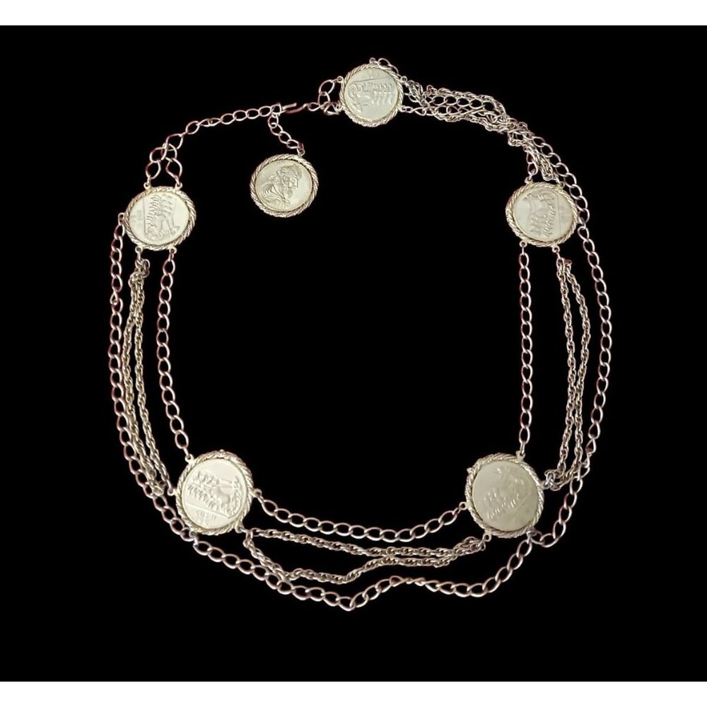 Womens Belt Multi-Chain Belt Ancient Roman Empire Coin Medallion Horse Carriage